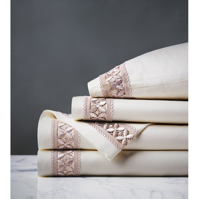 Juliet Egyptian Cotton Sateen Sheet Set, California King, Ivory/Fawn