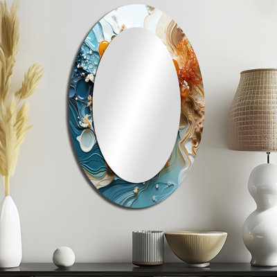 Décor de miroir mural bleu et blanc à encre liquide I - bleu et ovale