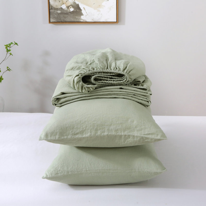 Ensemble de draps 100% lin Highland Feather - 1 drap plat, 1 drap-housse et 2 taies d'oreiller - Classic Luxury, Grand lit