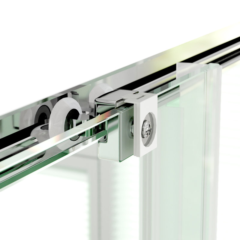 Porte de douche coulissante simple sans cadre de 56 à 60 po x H 60 po en verre trempé transparent, accessoires en acier inoxydable