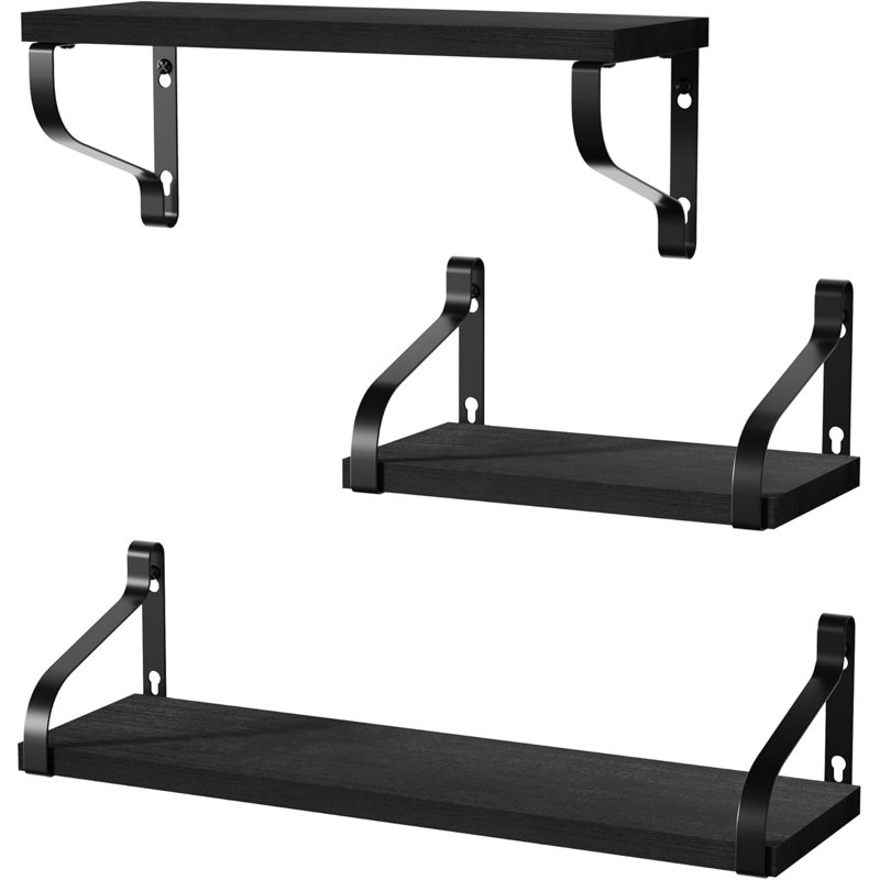 Tablette flottante en bois massif Mekela, Noir
