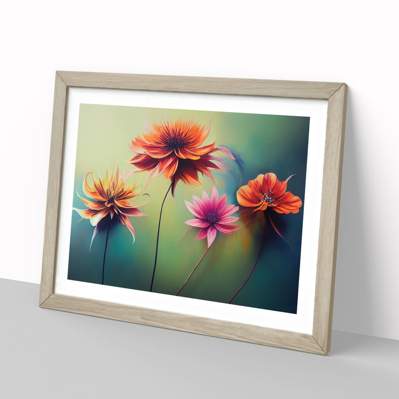 Intriguing Modern Flowers - Framed Print, 25cm H x 34cm W x 2cm D, Oak