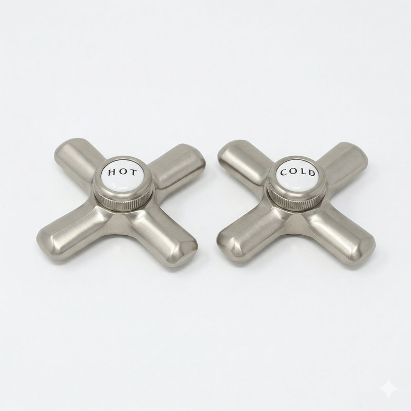 Strom Living P0217 Crosspoint Handles with Porcelain Button in Chrome, Nickel mat