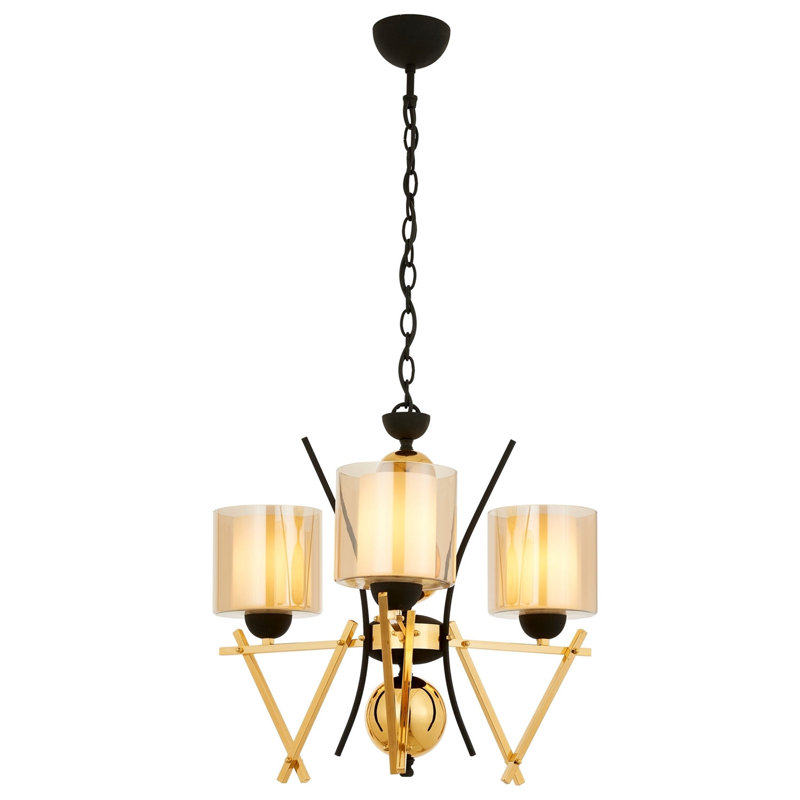Lustre glamour doré, structure en métal, 35,4 x 19,7 pouces | 3 x douilles E27, 40 W maximum | Élégant couvercle en verre | Parfait pour la salle à manger et l'espace de vie | Luminaire moderne au design moderne, luxueux et accrocheur