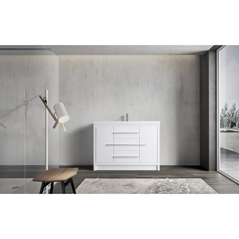 48" White Plywood Freestanding Single Sink Vanity