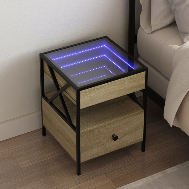 Daneli 40cm W Steel Bedside Table, Sonoma Oak