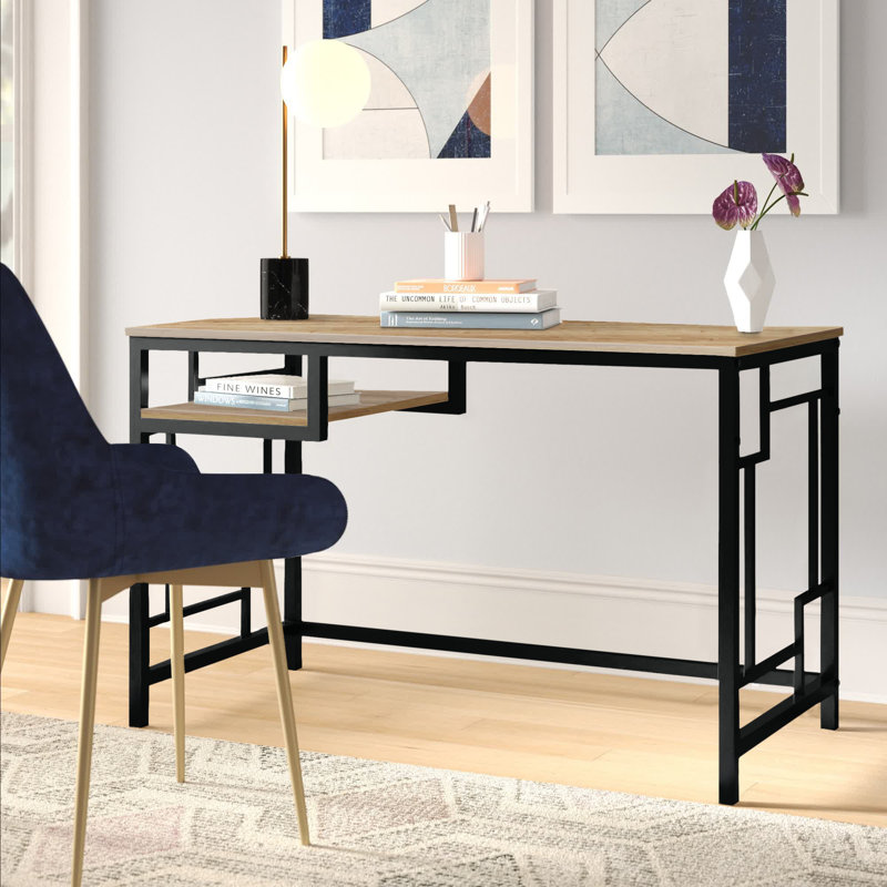 Victory Metal Base Writing Desk, Walnut/Black