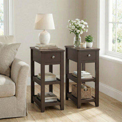 Table d'appoint de 24 po de hauteur, table d'appoint Ã©troite avec tiroir et tablettes, idÃ©ale pour les petits espaces