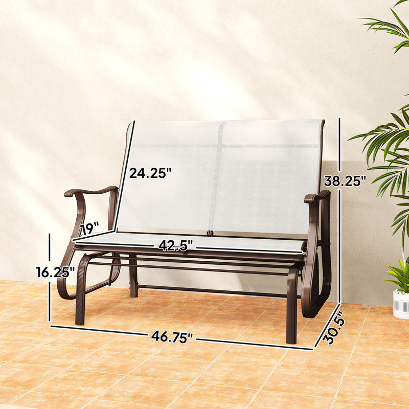2-Person Porch Glider Bench, Cream White Mesh Outdoor Swing Rocker with Powder Coated Steel Frame, Quick-Dry & Fade-Resistant for Poolside Deck Garden