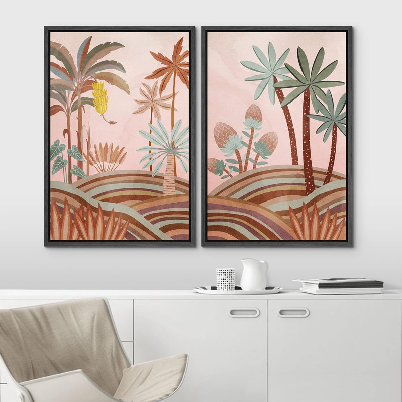 Illustration de paysage moderne moderne de la jungle tropicale, Noir, H 36 po x l 48 po