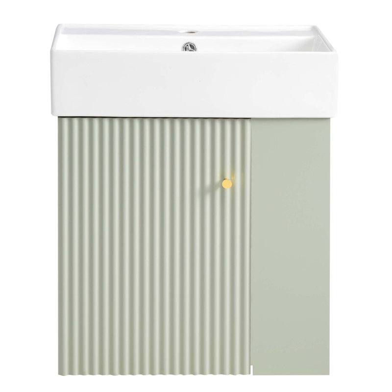 Meuble-lavabo flottant moderne de 21,6 po avec lavabo en céramique - parfait pour les petites salles de bain, rangement à droite