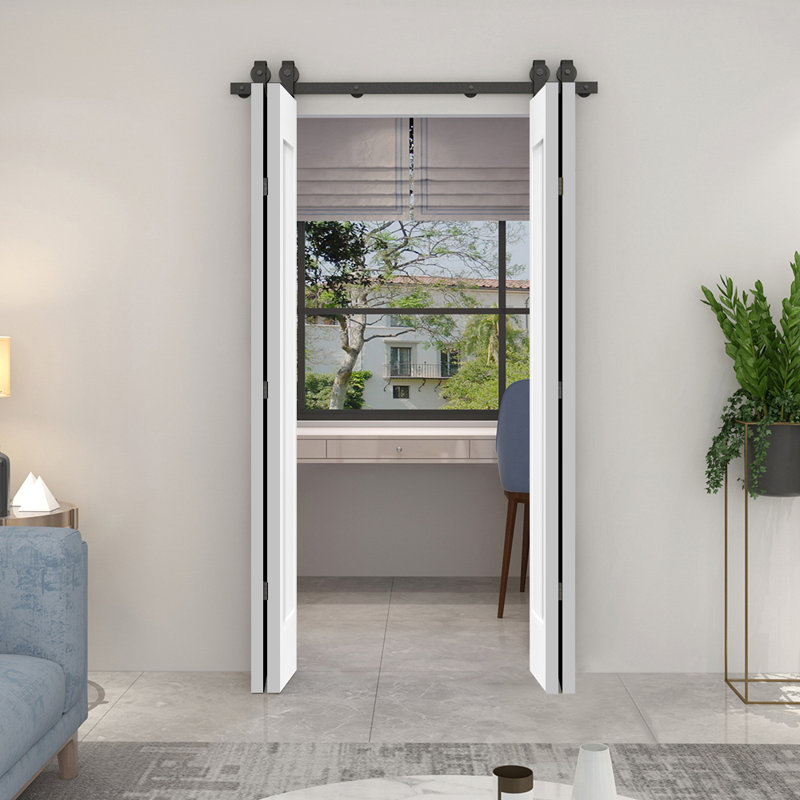 72" x 80" White MDF Bi-Fold Barn Doors with Sliding Hardware
