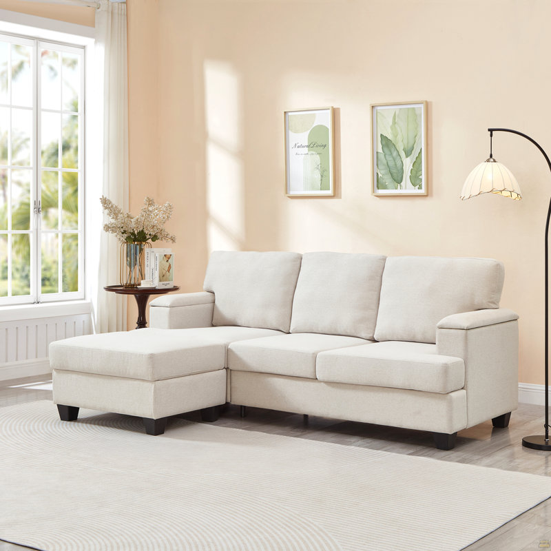 Canapé en L 86 po avec organiseur d'accoudoirs, canapés à 3 places avec repose-pieds mobile, canapé modulaire avec coussin épais, canapés modulaires en lin