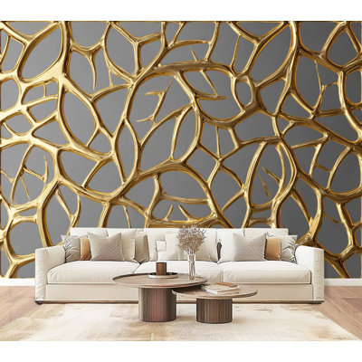 Peel and Stick Wallpaper 3D render gold lattice modern Wall Murals 69"H x 96"W Removable PVC Wall Paper Self-Adhesive Wall Paintings Art Decor for Bedroom Living Room Nursery