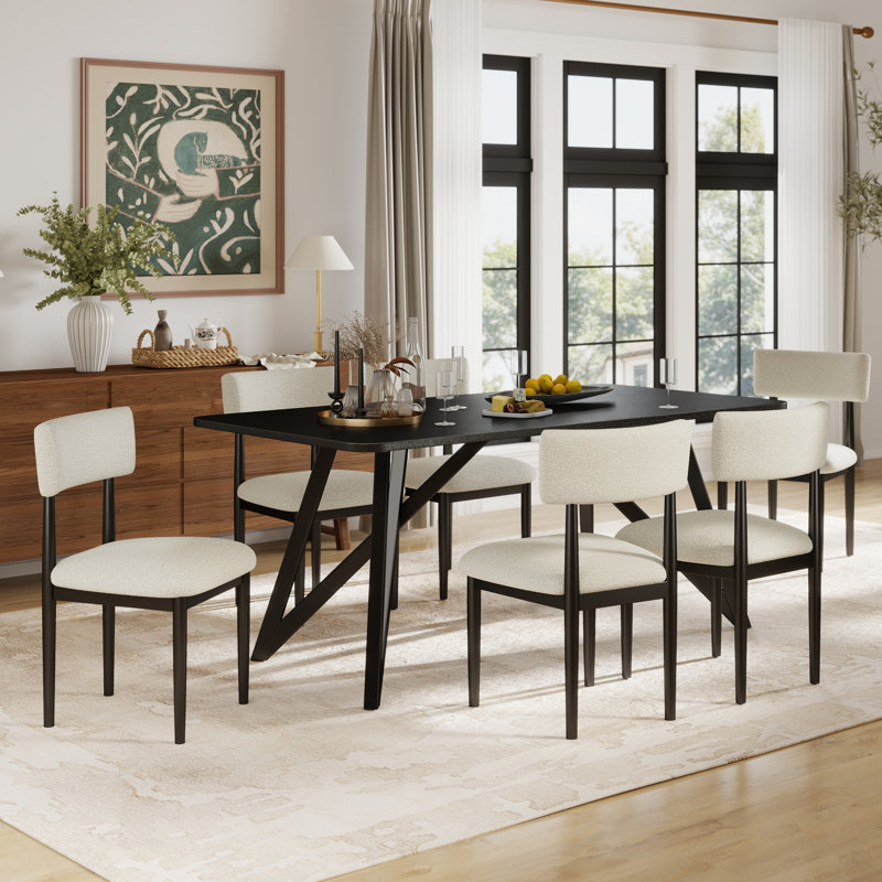 Axler Dining Set, Tripod-Cross Dining Table With Stylish Chairs, Light Oak, 7, Black