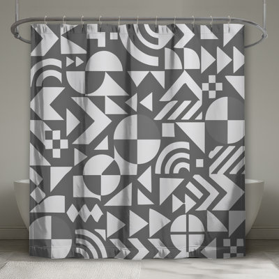 Gray Geometric Shapes Shower Curtains Extra Long