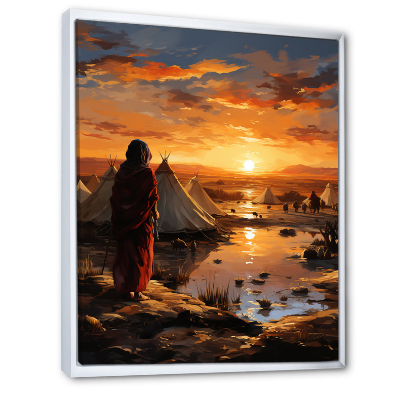 Tentes sahraouies, paysage africain I, Cadre flottant blanc, H 20 po x l 12 po x P 1 po
