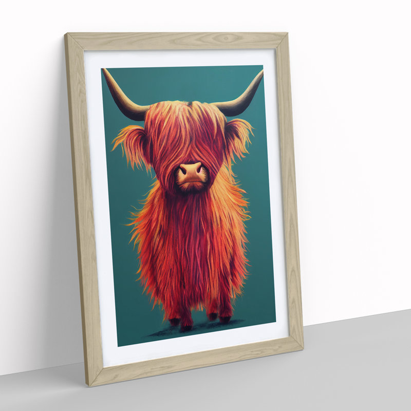 An Awesome Highland Cow - Framed Print, 46cm H x 34cm W x 2cm D, Oak