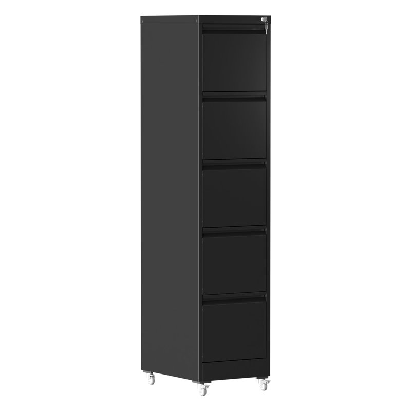 Panthia Heavy Duty 5 Drawer Metal Vertical File Cabinet On Wheels, Secure Lock For All Drawers, Full - Extension Bearing Slides, Tilt Mechanism, Smooth Waterproof Coating With Wheels And Office Home,