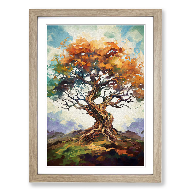 Oak Tree Gestural - Single Picture Frame Print on Wood, 46cm H x 34cm W x 2cm D, Oak