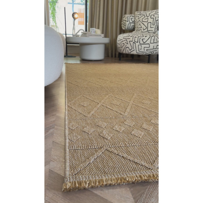 Hasir Beige Wicker Textured Cut Pile Rug, Rectangle 3'11" x 5'11"