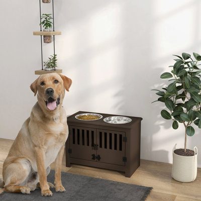 Grands bols pour chien surélevés avec armoire de rangement contenant une grande capacité de 37 litres, support pour bol surélevé pour chien
