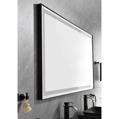 Miroir de salle de bain noir l 72 po x H 36 po 36 miroir en cristal poli à DEL, cadre mat, toilettage