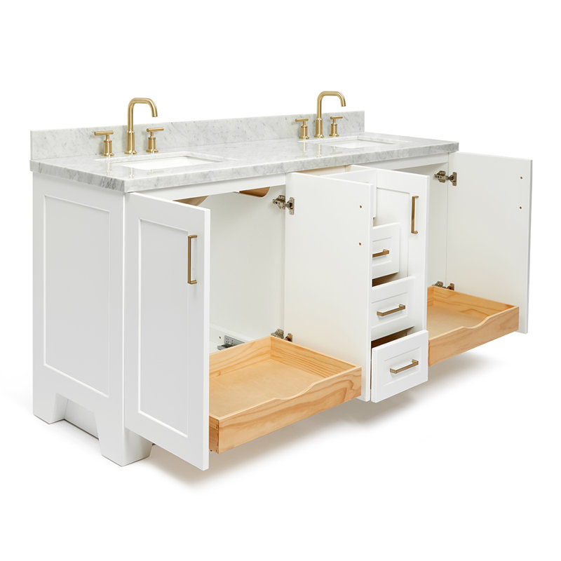 73 IN.  Single Bathroom Vanity, White, Rectangular, Carrara Marble