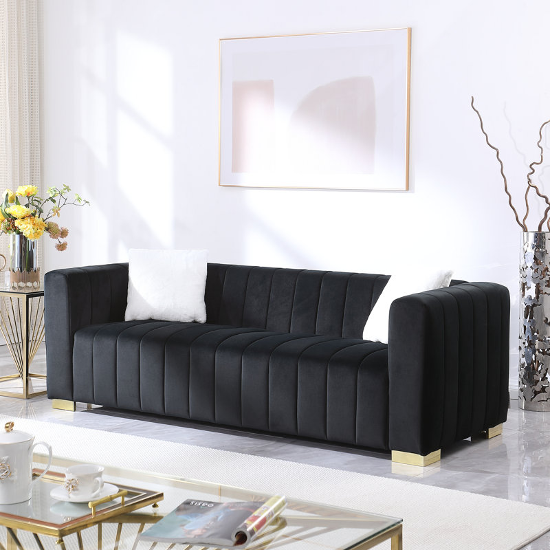 Canapé Chesterfield A Modern Channel, 3 places, H 27,56 po x l 85,76 po x P 33,86 po, 3, Noir