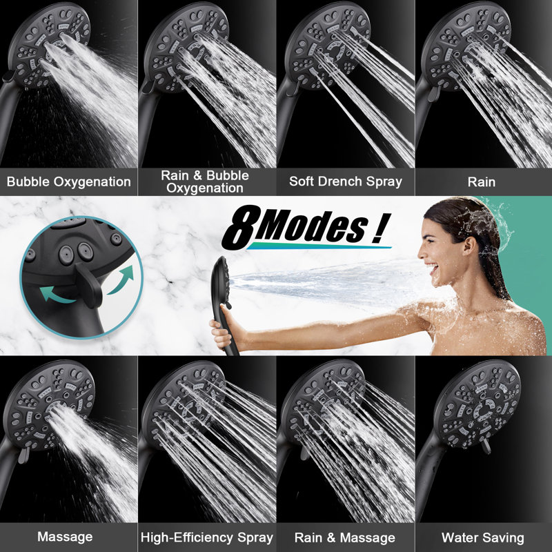 MultiFunctional 8-Spray Shower Head with Hose, Matte Black