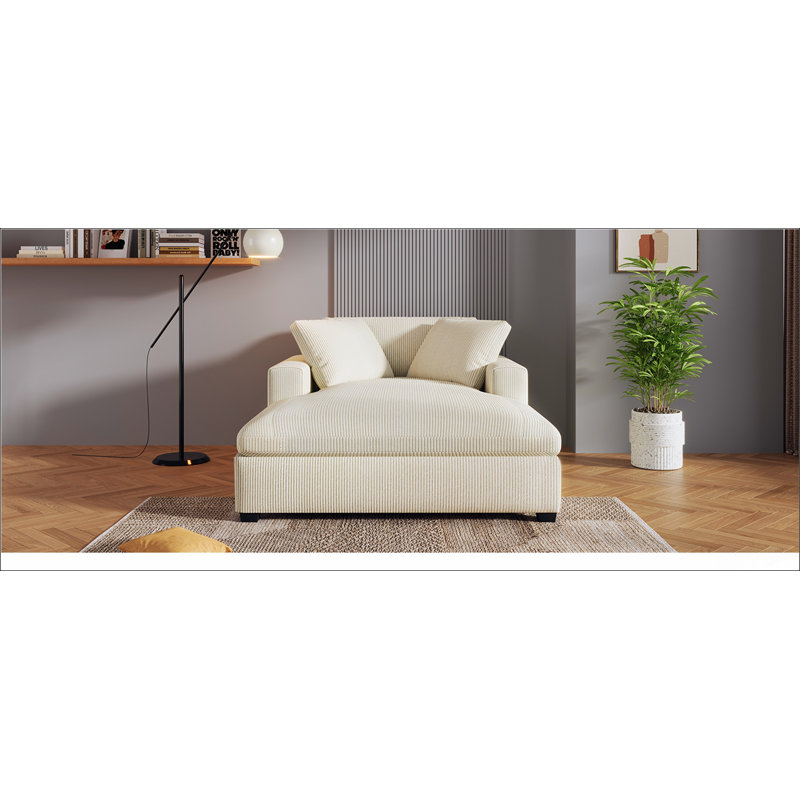 Très grande chaise longue Mirod, Velours côtelé beige