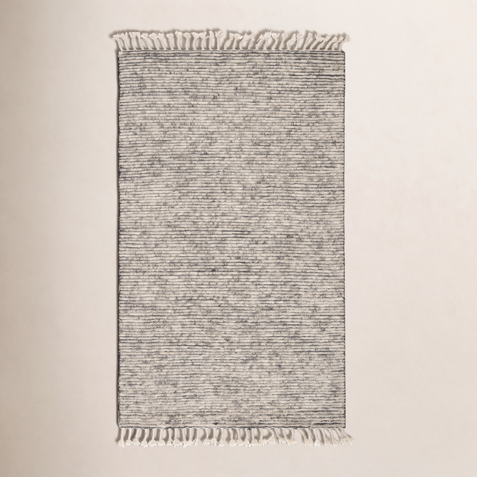 Swifton Gray Hand-Knotted Striped Wool Rug, Rectangle 9' x 13'