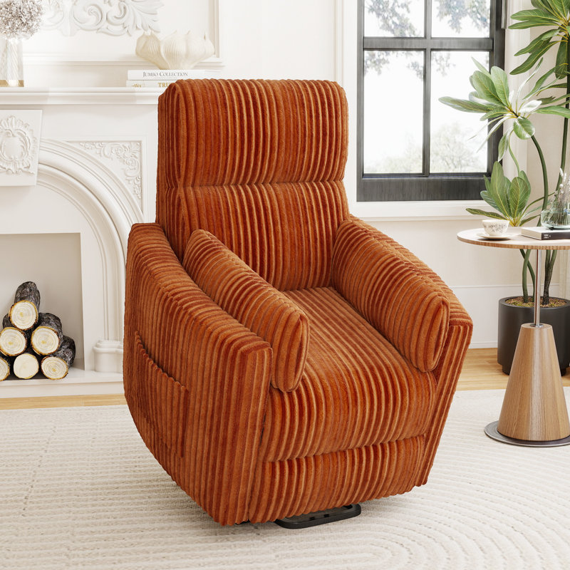 37'' W Power Lift Recliner Chair, Round Plush Faux Fur Footrest,Sturdy For Living Room&Bedroom, Brown