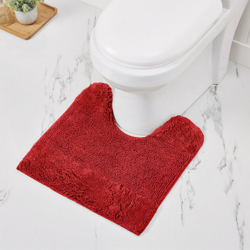 Tapis pour salle de bain 100% coton touffeté Granada, doux, absorbant et antidérapant, lavable à la machine Tapis de toilette de luxe uni en forme de U pour salle de bain, s'adapte autour de la base de toilette, 20 po x 20 po, rouge