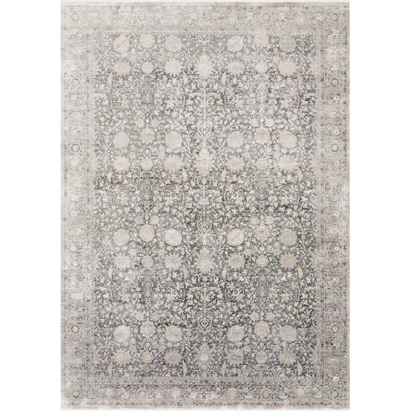 Robledo Oriental Charcoal/Sand Area Rug, Rectangle 3'7" x 5'
