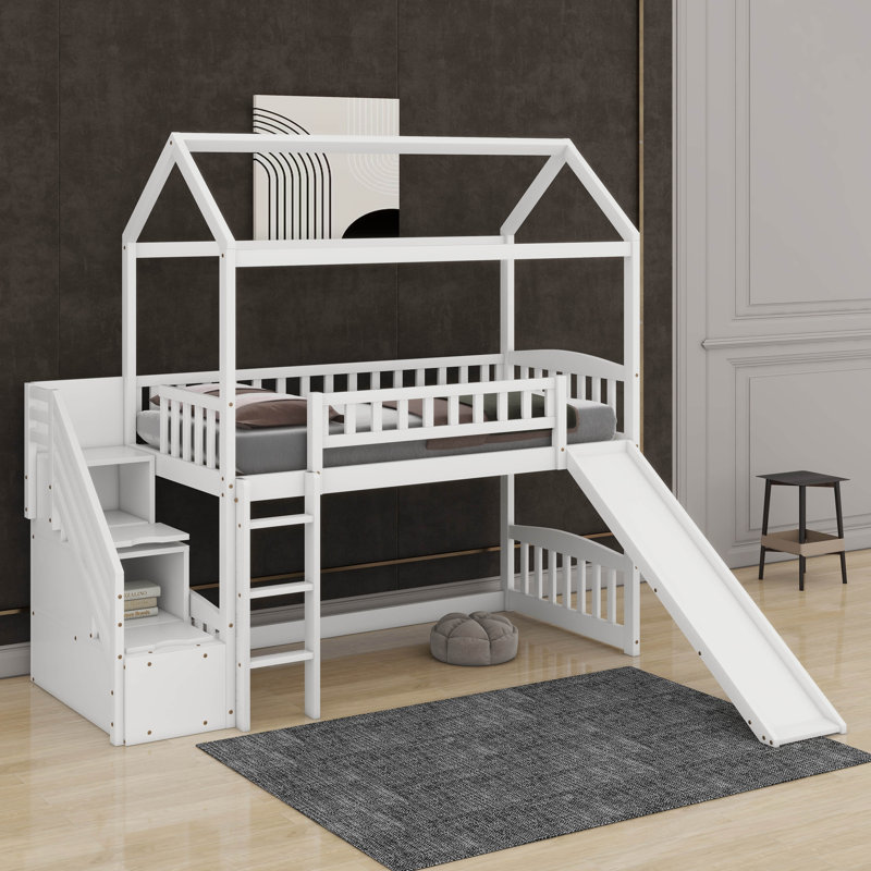Lit mezzanine simple avec glissade, Gris