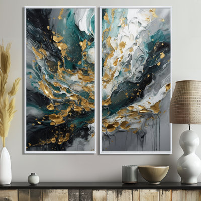 Encre dorée sarcelle sur pierre - reproductions d'art abstrait sur toile