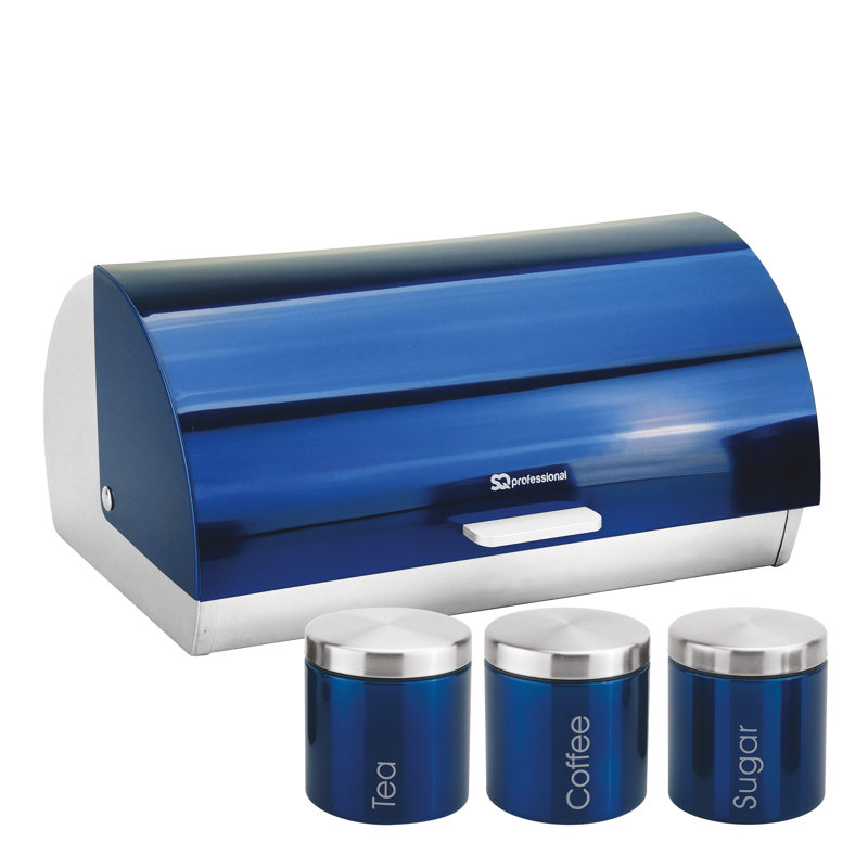 SQ Professional Gems 4 - Piece Stainless Steel Bread Bin and Canister Set, Sapphire (Blue)