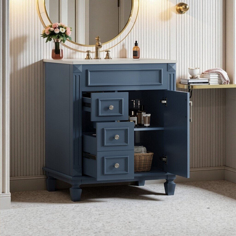 Meuble-lavabo 24 po avec lavabo en céramique, 2 tiroirs et tablette réglable, conception compacte moderne