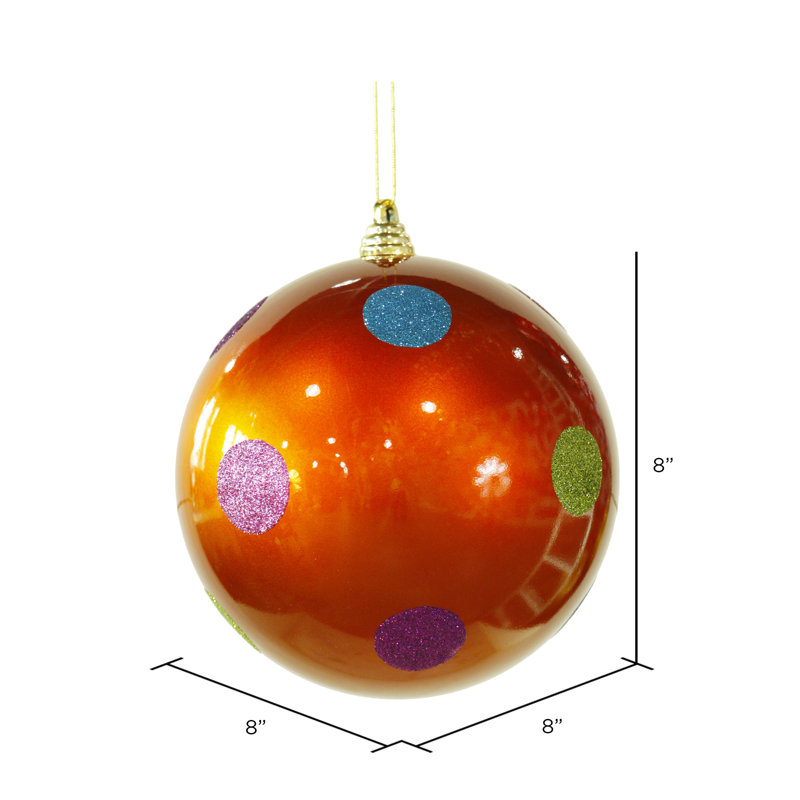 Ornement boule de Noël bonbon à pois, l 8 po x P 8 po, Rouge