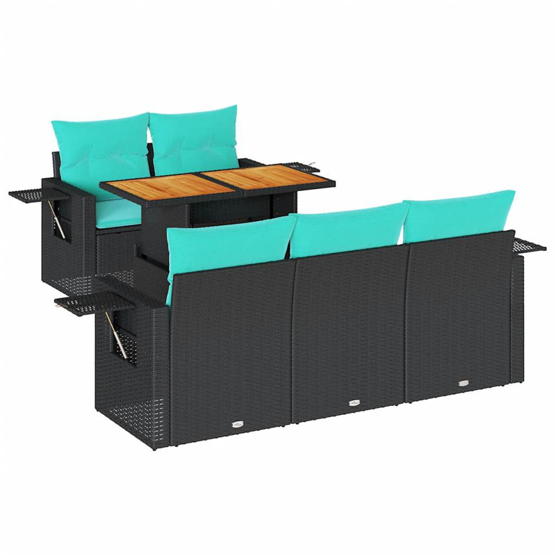  Ensemble de canapé de patio 6 pièces avec coussins en rotin de polyester