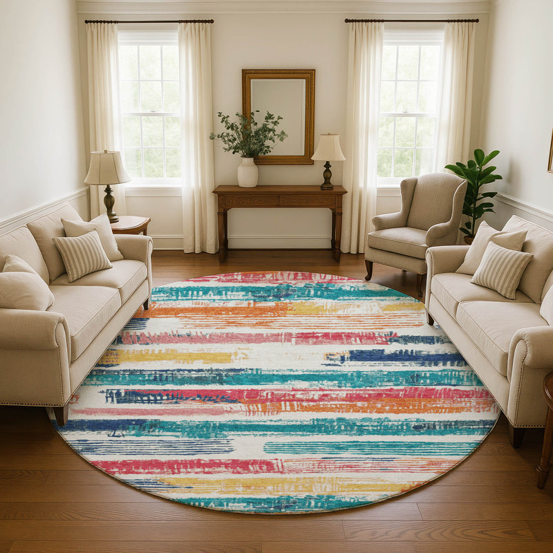 Premium Machine Washable Slesnick AMF1665 Stripes Rug, Round 8'