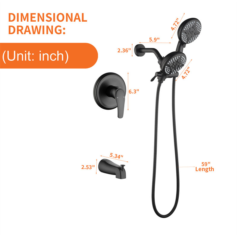 Diverter All-In-One Kit with Rough in-Valve, Matte Black
