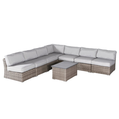Ensemble de conversation de terrasse en osier pour 6 personnes avec coussins entièrement assemblé