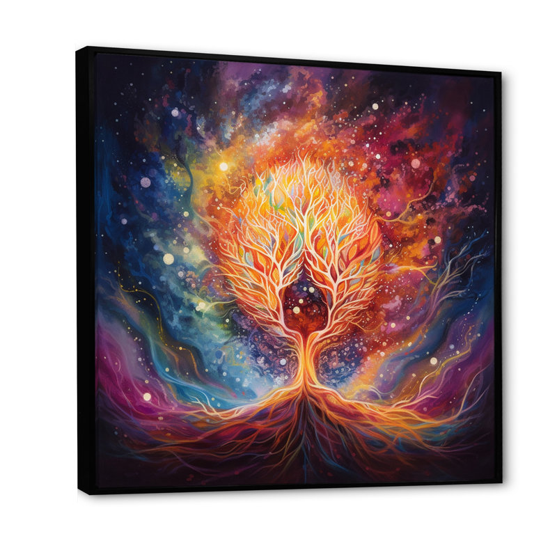 L'énergie d'un arbre rayonnant mystique sur toile, H 16 po x l 16 po, Cadre flottant noir