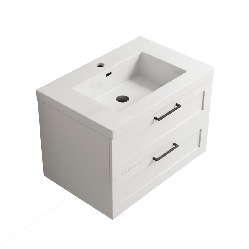 Devillage 29.5'' Single Bathroom Vanity with Engineered Stone Top, White Lacquer