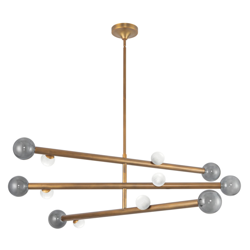 Reese 12 - Light Chandelier, Vintage Brass/Smoked Glass