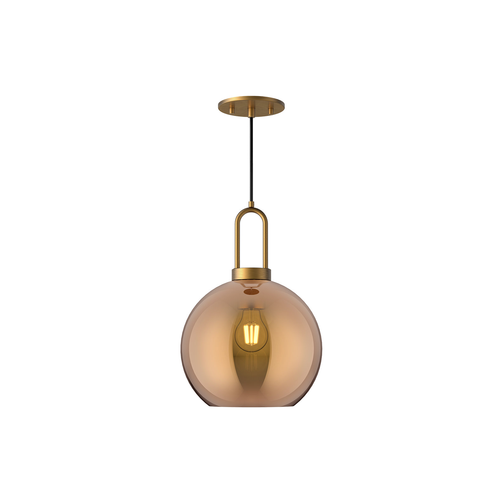 Shiloh Single Light Glass Pendant, Copper, Aged Gold, 12.5"H x 7.875"W x 7.875"D