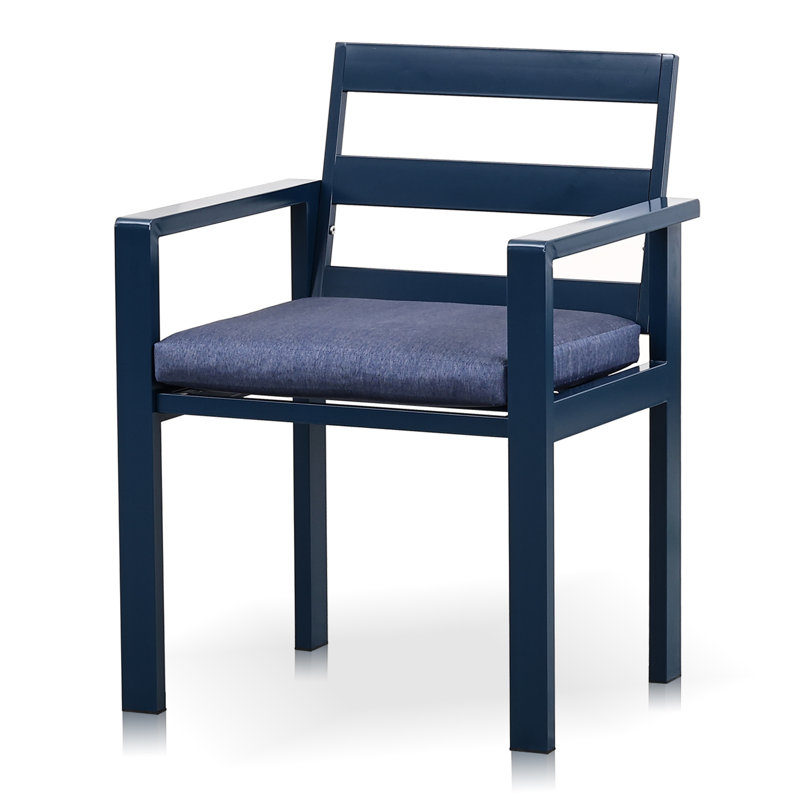 Ensemble de 2 chaises de patio avec coussin amovible, dossier ergonomique à 105 °, structure en métal robuste avec accoudoirs, résistant aux intempéries, bleu