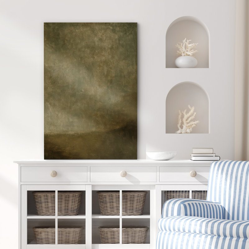 «Earthy Green Abstract Misty Art», reproduction d'art sur toile encadrée, H 48 po x l 32 po x P 1,5 po, Toile tendue